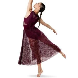 Dance Costume Medium Adult Burgundy Balera D10403 Lyrical Contemporary Lace